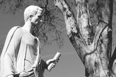 Low angle view of statue against trees