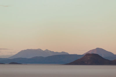 Scenic view of mountains against sky during sunset