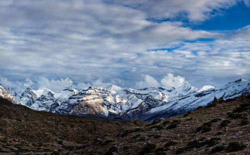 Scenic view of snowcapped mountains against sky