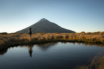 Scenic view of lake against clear sky