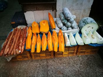 High angle view of food for sale