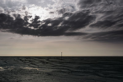 Scenic view of beach against sky during sunset