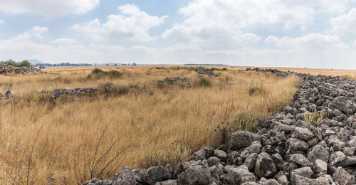 Scenic view of land against sky