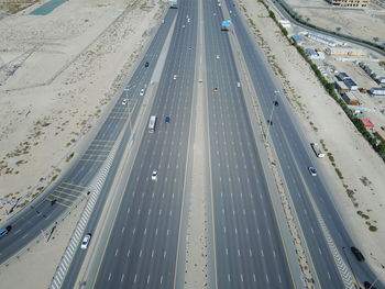 High angle view of traffic on road in city