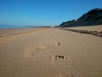 Scenic view of beach against clear sky