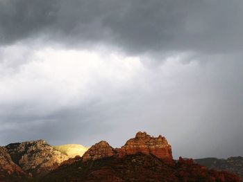 Low angle view of rock formations against sky