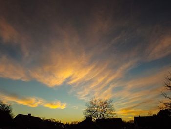 Low angle view of silhouette trees against sky at sunset
