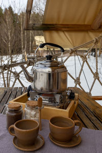 Close-up of pot on table