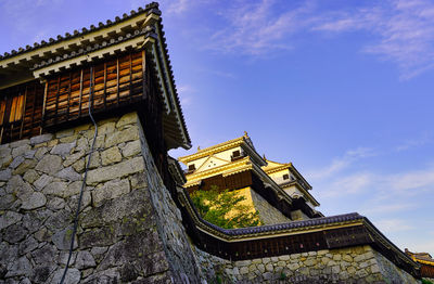 Low angle view of temple building against sky