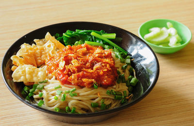 Close-up of food in plate on table