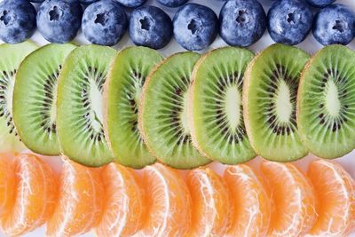 High angle view of fruits arranged on table