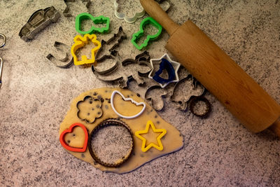 High angle view of toy on sand