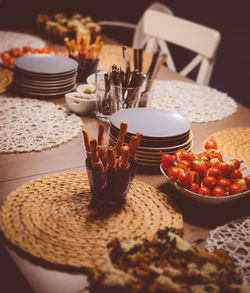 High angle view of food on table