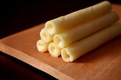 High angle view of bread on cutting board