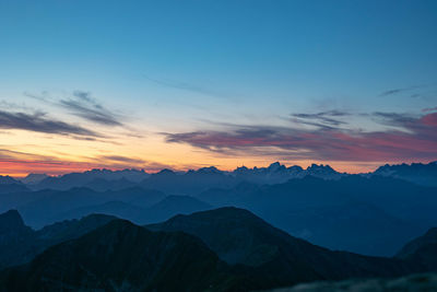 Scenic view of silhouette mountains against sky during sunset