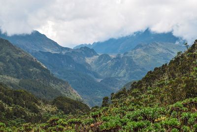 Scenic view of mountains against sky at rwenzori mountains, uganda 