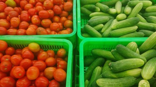High angle view of fresh red fruits for sale in market