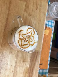 High angle view of coffee on table