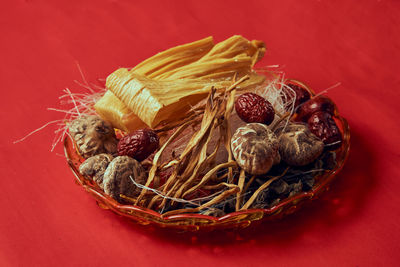 High angle view of dried fruits on table