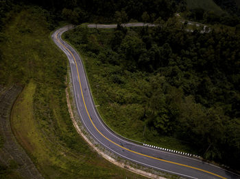 High angle view of road passing through trees