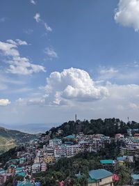 High angle shot of townscape against sky