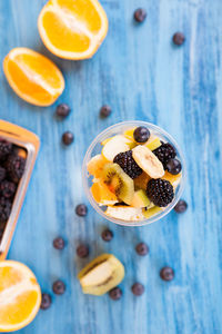 High angle view of fruits on table