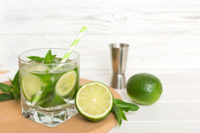 High angle view of drink on table