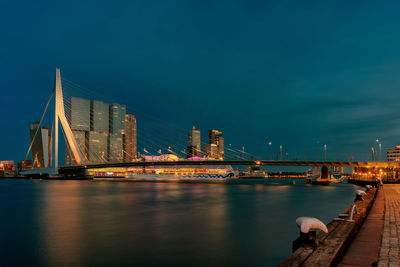 Bridge over river with city in background