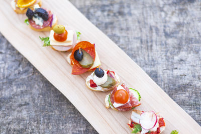 High angle view of food on cutting board