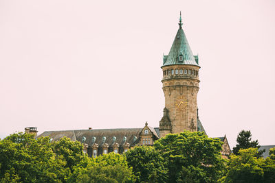 Low angle view of historic building against clear sky