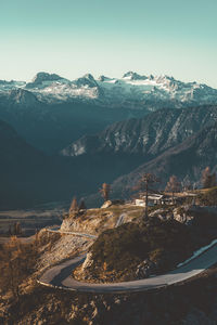 Aerial view of snowcapped mountains against sky