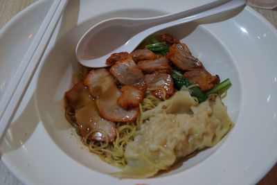 High angle view of meal served in plate