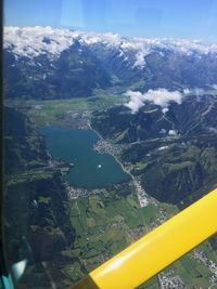 Aerial view of landscape and mountains against sky