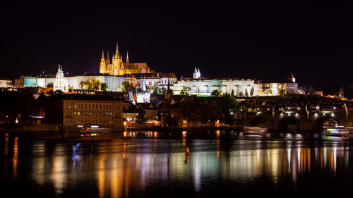 Prague castle in city at night