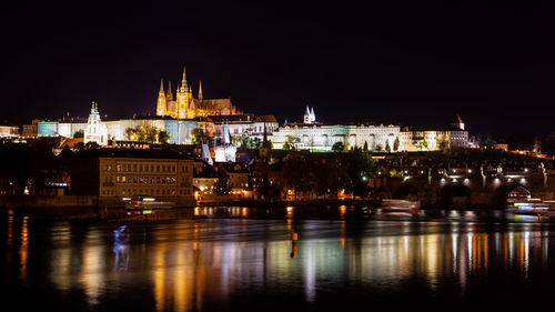Illuminated buildings in city at night