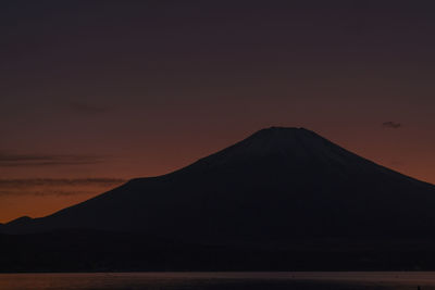 Scenic view of silhouette mountain against sky during sunset