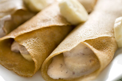 Close-up of crepes in plate