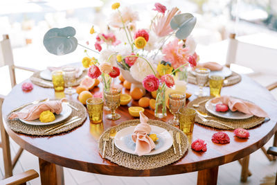 High angle view of food on table