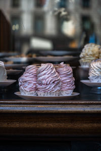 View into the display of a pastry shop