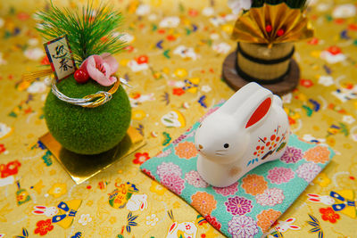 Close-up of christmas decorations on table