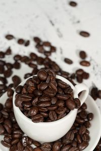 High angle view of coffee beans on table