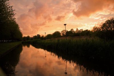 Scenic view of lake against sky during sunset