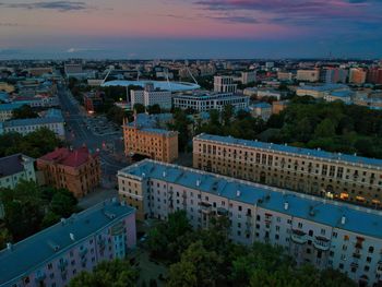 High angle view of townscape against sky