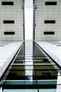 Low angle view of modern glass building in city against sky