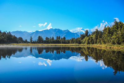Scenic view of lake against blue sky