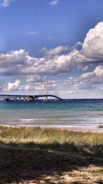 Scenic view of sea against cloudy sky