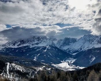 Scenic view of snowcapped mountains against sky