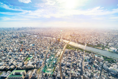 High angle view of cityscape against sky