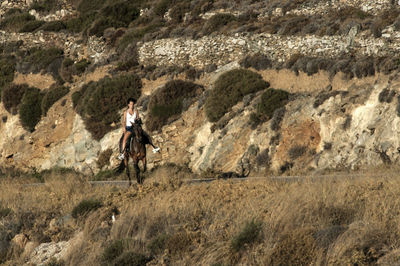 Man riding horse on mountain
