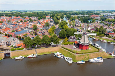 Aerial from the city dokkum in the netherlands